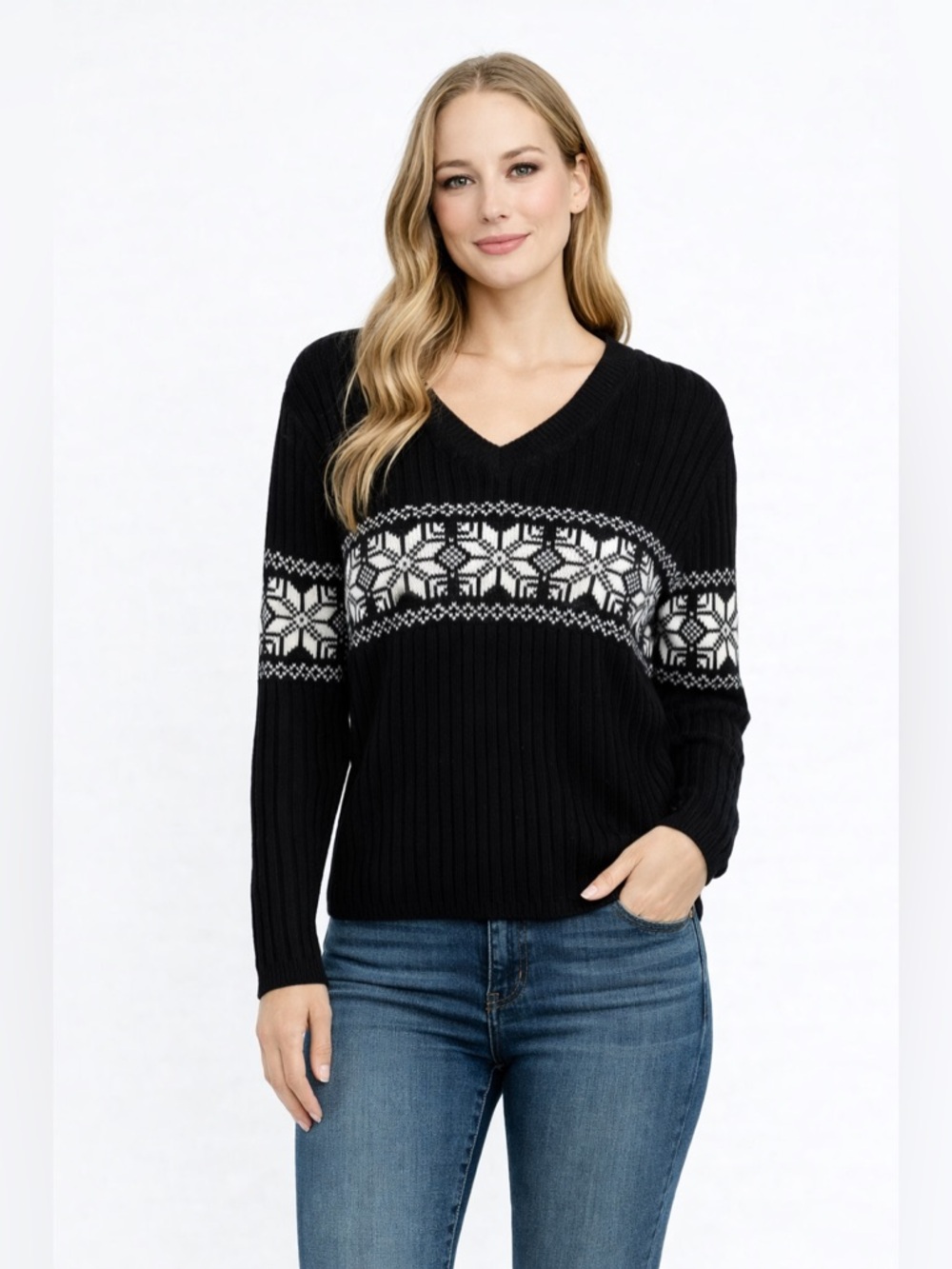 Cherokee Black and white snowflakes Knit winter Sweater